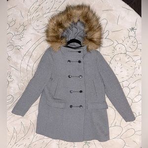 Zara Outerwear Peacoat in Grey with detachable faux fur